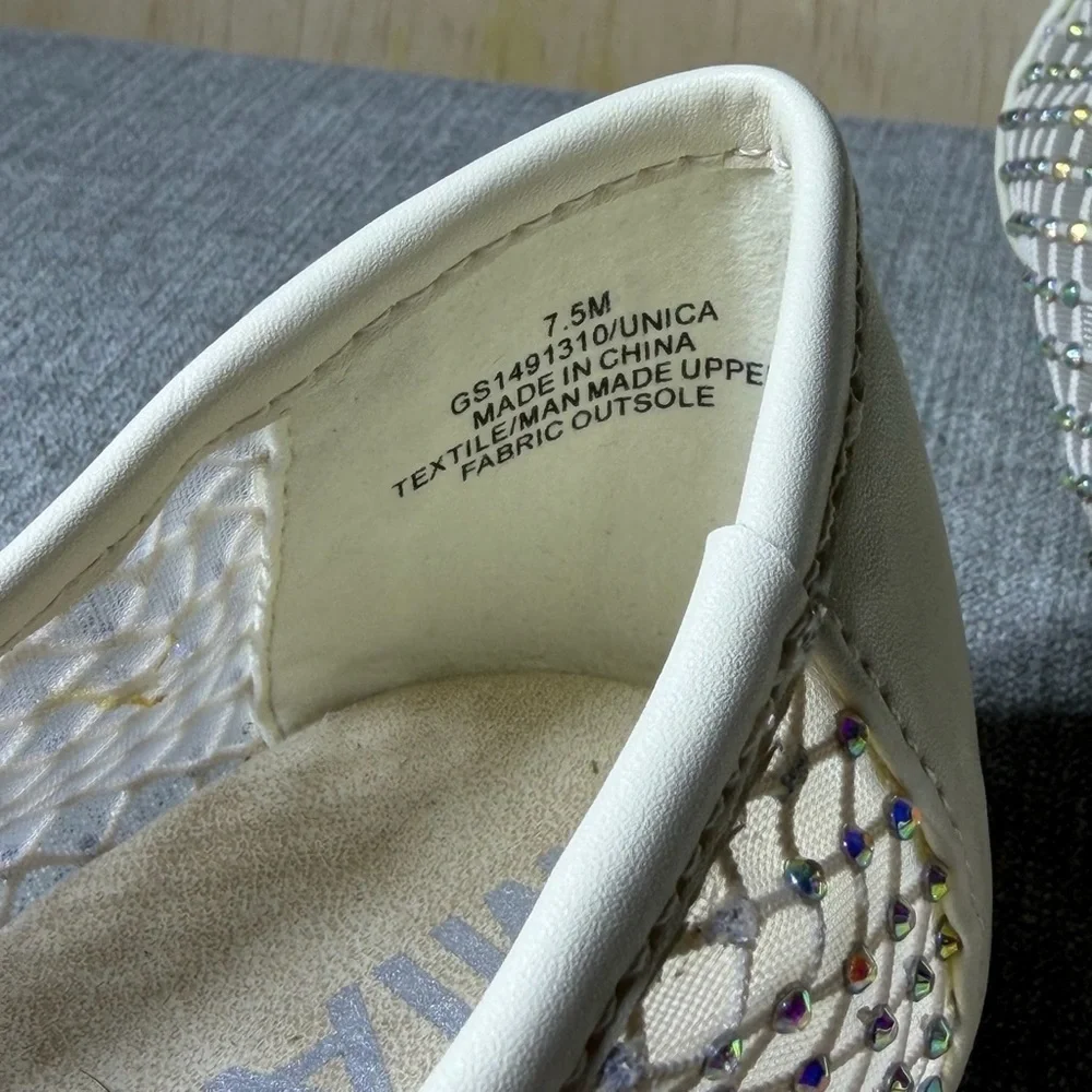 MIA Women’s Mesh Rhinestone Ballet Unica Flats Cream Size 7.5 | Slip-On Shoes‎